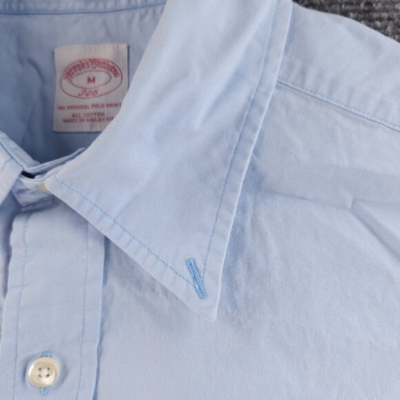 Brooks Brothers Medium Cotton Button-Down Blue Shirt Pocket Long Sleeve Mens - Picture 6 of 16